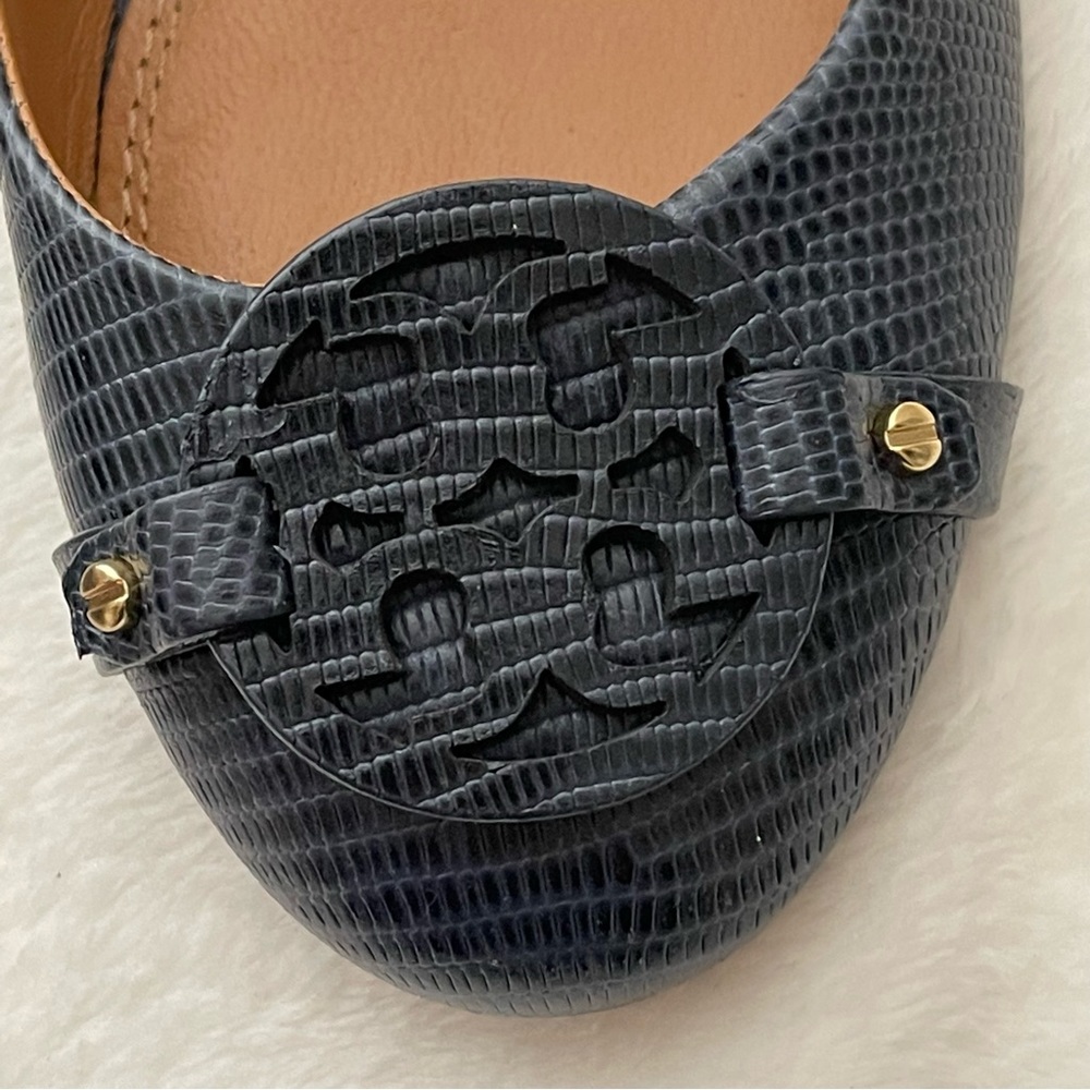 Tory Burch Navy Blue Mini Miller Flat - Matte Micro Tejus Print Size 9 - Picture 6 of 11